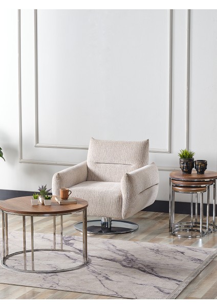 4'lü Metal Ayaklı Ahşap C Model Zigon ve Orta Sehpa Takımı