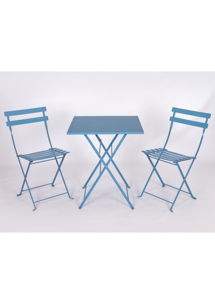 Bistro Serisi Katlanır Metal Masa Sandalye Seti: Pastel Mavi RAL5024 Kare: 61 x 61 cm