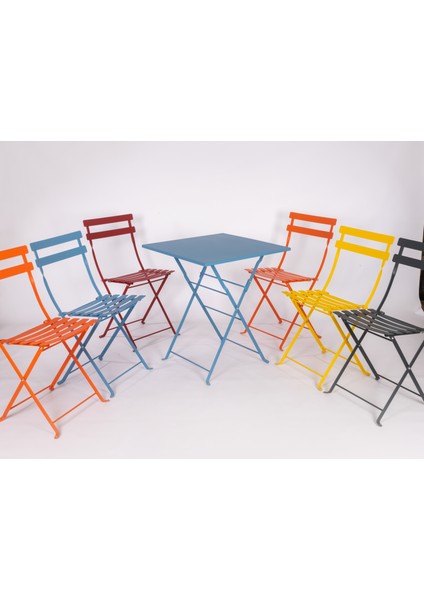 Bistro Serisi Katlanır Metal Masa Sandalye Seti: Pastel Mavi RAL5024 Kare: 61 x 61 cm