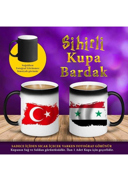 Suriye ve Türk Bayraklı Sihirli Hediyelik Kupa BARDAK-S4627