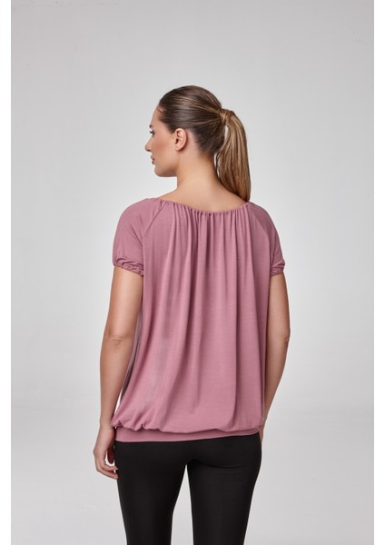 Kadın Kısa Kollu Büzgülü Bluz T-Shirt