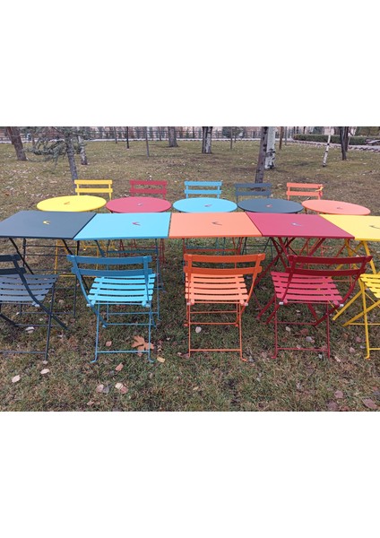 Bistro Serisi Katlanır Metal Masa Sandalye Seti: Pastel Mavi RAL5024 Yuvarlak: 59 cm