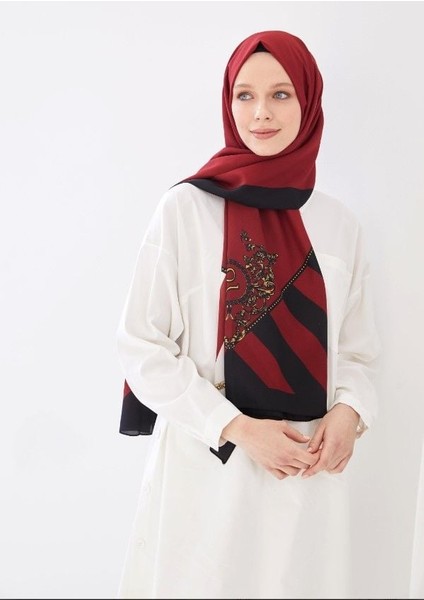Medine Ipeği Şal Barok Desen Bordo