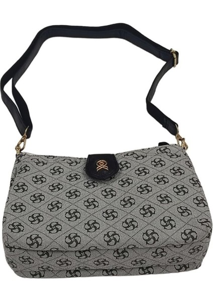 Bayan Çanta Baskılı Gümüş Siyah