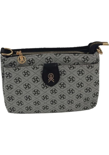 Bayan Çanta Baskılı Gümüş Siyah modelleri