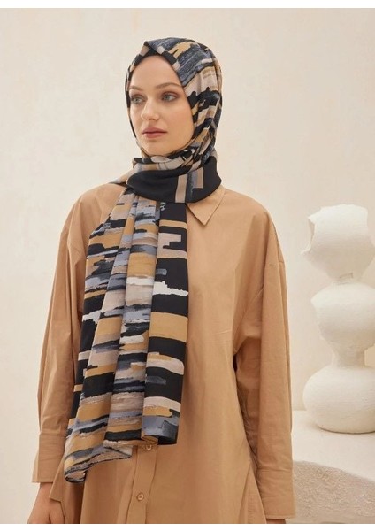 Medine Ipeği Şal Pastel Model Siyah Gold
