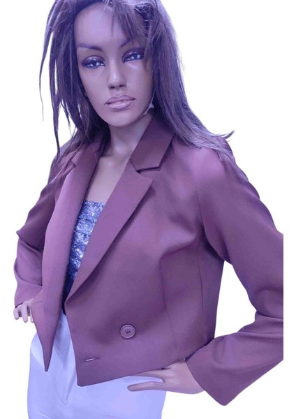 Kahverengi Crop Astarlı Kadın Blezar Mini Ceket fiyatları