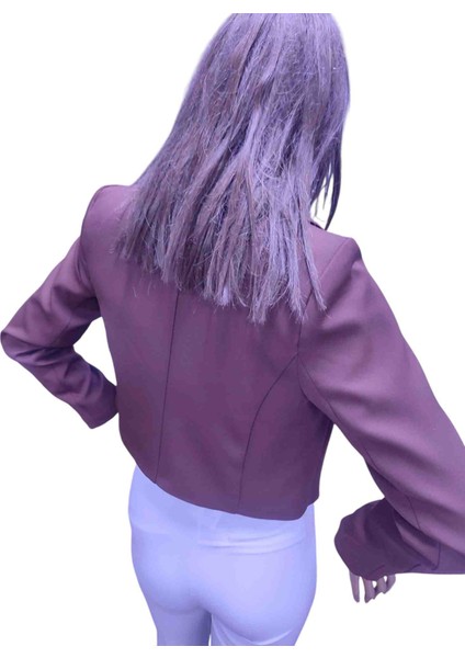 Kahverengi Crop Astarlı Kadın Blezar Mini Ceket modelleri