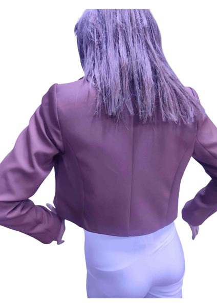 Kahverengi Crop Astarlı Kadın Blezar Mini Ceket fırsatları