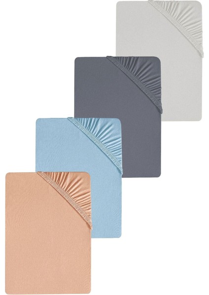 4 Adet Düz Pamuklu Tek Kişilik 120 x 200 x 30 cm Lastikli Penye Çarşaf