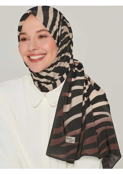 Modal Ipek Şal Zebra Desen Siyah Kahve