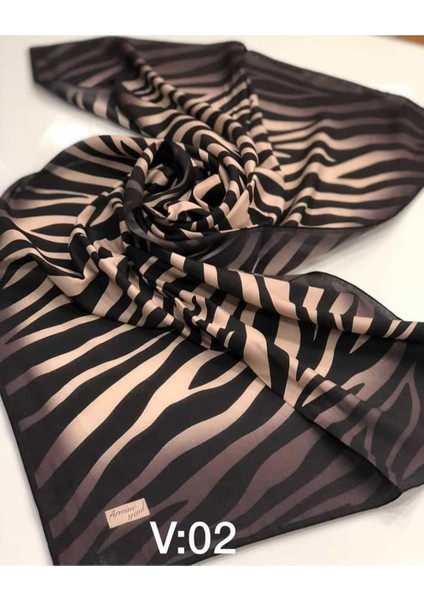 Modal Ipek Şal Zebra Desen Siyah Kahve