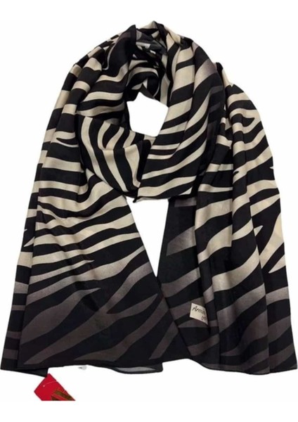 Modal Ipek Şal Zebra Desen Siyah Kahve