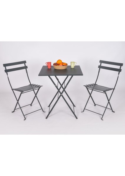 Bistro Serisi Katlanır Metal Masa Sandalye Seti Özellikleri: Antrasit Gri RAL7016 Kare: 61 x 61 cm