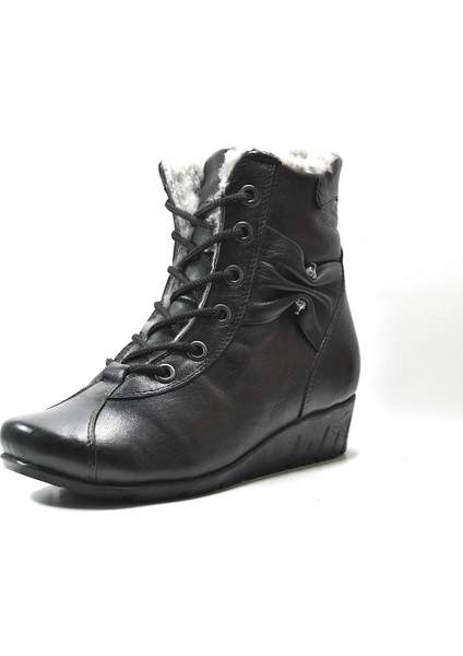 24K.01 Deri Siyah Dolgu Topuk Kürklü Kadın Anne Bot fiyatları