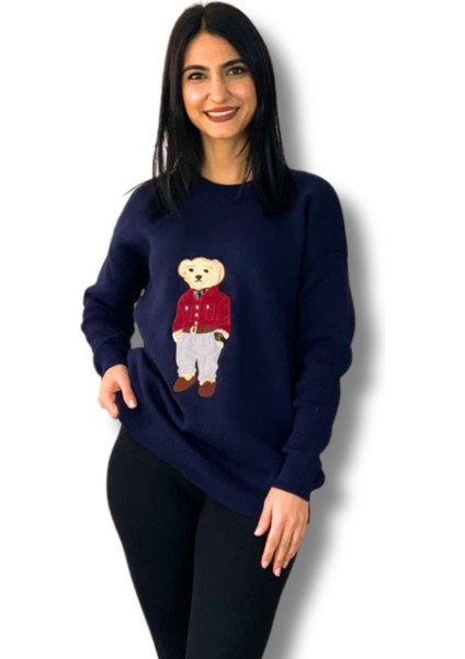 Kadın Teddy Bear Bisiklet Yaka Triko Kazak (Lacivert)