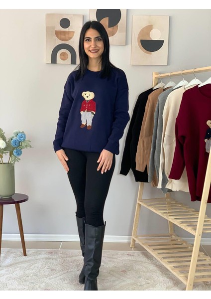 Kadın Teddy Bear Bisiklet Yaka Triko Kazak (Lacivert)