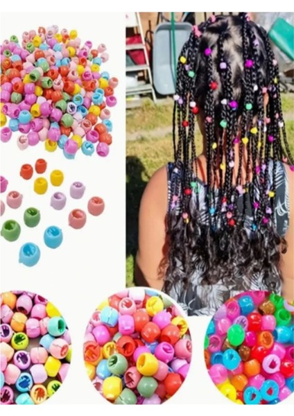 100 Adet Saç Örgü Boncuğu Kedili ve Düz Model Karışık