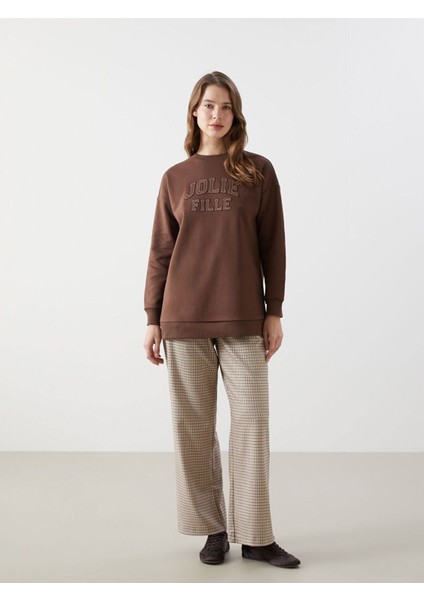 Lcwk Bisiklet Yaka Nakışlı Kadın Kalın Sweatshirt Tunik fiyatları