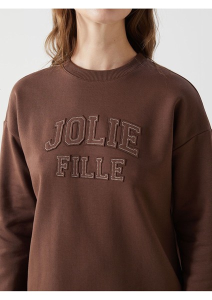 Lcwk Bisiklet Yaka Nakışlı Kadın Kalın Sweatshirt Tunik modelleri