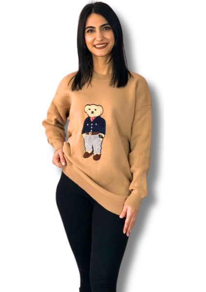 Kadın Teddy Bear Bisiklet Yaka Triko Kazak (Taş)
