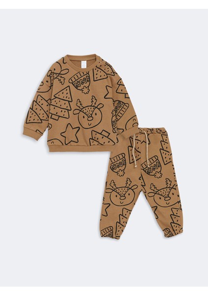 Lcwk Bisiklet Yaka Baskılı Erkek Bebek Sweatshirt ve Eşofman Alt 2'li Takım