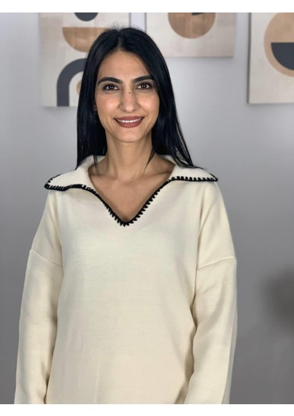 Kadın Çoban Dikişli Rahat Kesim Triko Takım(Beyaz) fiyatları