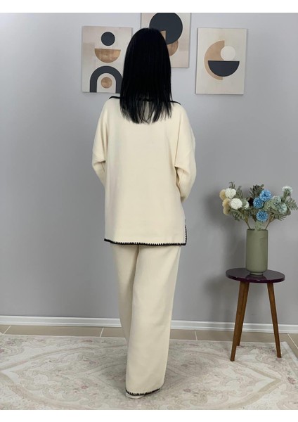 Kadın Çoban Dikişli Rahat Kesim Triko Takım(Beyaz) fırsatları