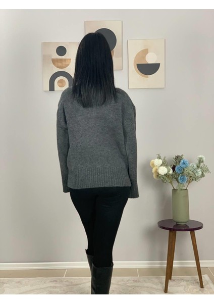 Kadın Füme Pinterest Model Kol Yırtmaçlı Balıkçı Yaka Triko Kazak