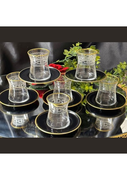 Çay Seti Heybeli Siyah Tabakli Mat Altin Agiz Bant Cay Seti 1453 Kette fiyatları