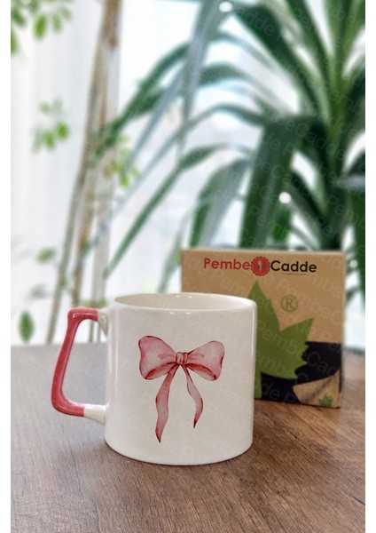 Özel Pembe Kulplu Hediye Kutulu Kurdale Desenli Kupa Kahve Duble Türk Kahvesi Bardağı Mug