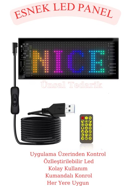 LED Esnek Tabela Araba Dükkan Mağaza LED Şerit Pano Reklam Emoji Isim Özelleştirme Uygulama Destekli modelleri