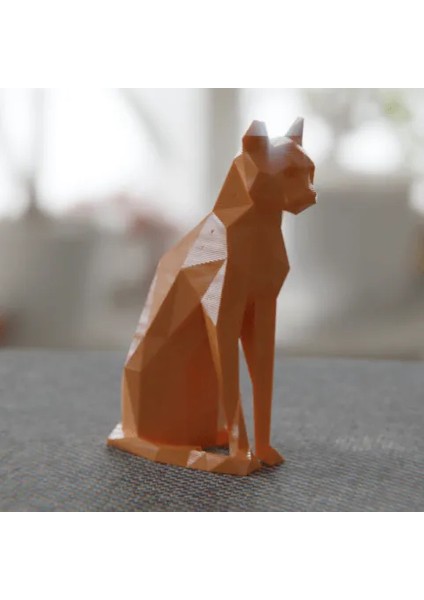 Low Poly Oturan Kedi Figürü