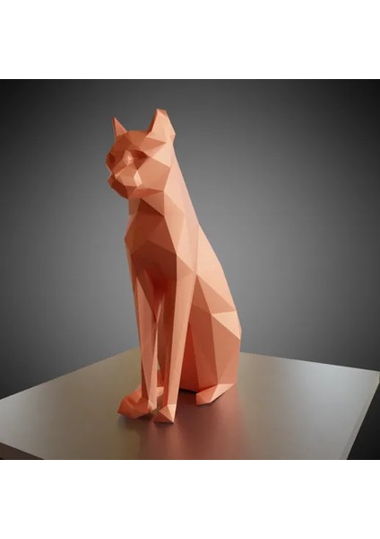 Low Poly Oturan Kedi Figürü