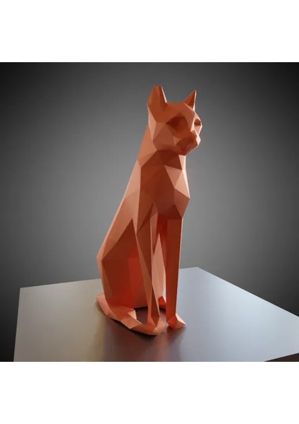 Low Poly Oturan Kedi Figürü