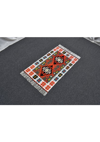 Yeni El Dokuma Kayseri Ateş Kırmızısı Bukleli Pamuklu Yün Kilim 5495
