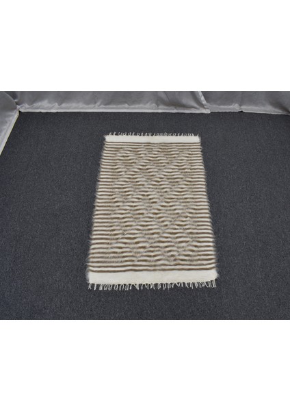 Yeni El Dokuma Şeritli Tiftik Yün Siirt Battaniyesi Kilim 5503