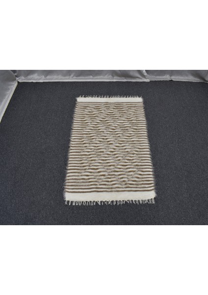 Yeni El Dokuma Şeritli Tiftik Yün Siirt Battaniyesi Kilim 5503