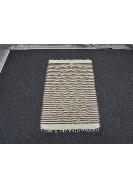 Yeni El Dokuma Şeritli Tiftik Yün Siirt Battaniyesi Kilim 5503