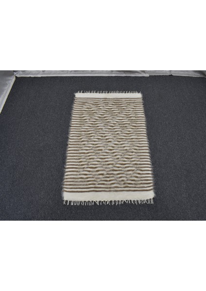 Yeni El Dokuma Şeritli Tiftik Yün Siirt Battaniyesi Kilim 5503