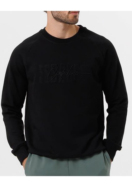 Erkek Siyah Şardonsuz 3 Iplik Casual Kalıp Erkek Sweatshirt