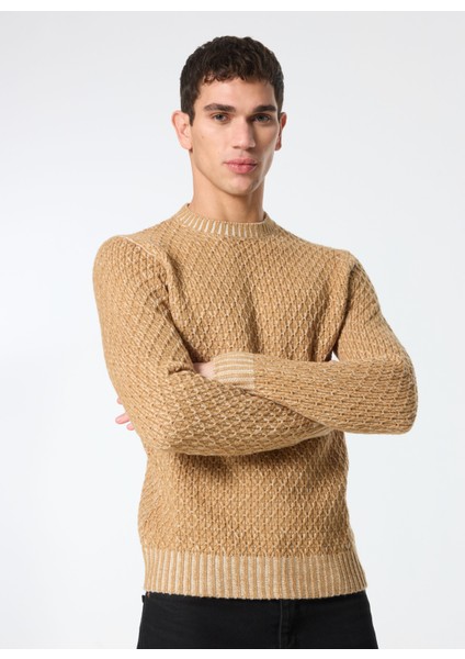 Bisiklet Yaka Slim Fit Ekru - Kahve Erkek Kazak MI2886SS modelleri