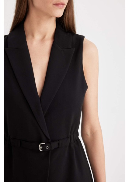 Fitted Ceket Yaka Kemerli Siyah Blazer Yelek C8849AX24AU fırsatları
