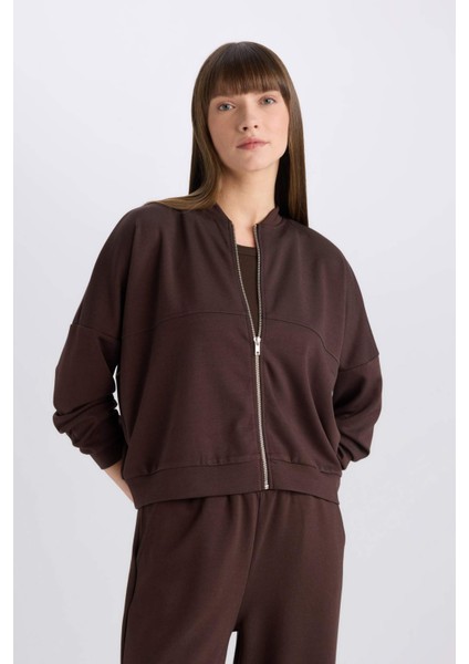 Relax Fit Hakim Yaka Basic Düz Fermuarlı Soft Touch Sweatshirt E5817AX25SP