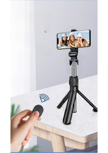 Selfie Çubuğu Tripod Siyah Kumandalı Bluetoothlu TP-1019