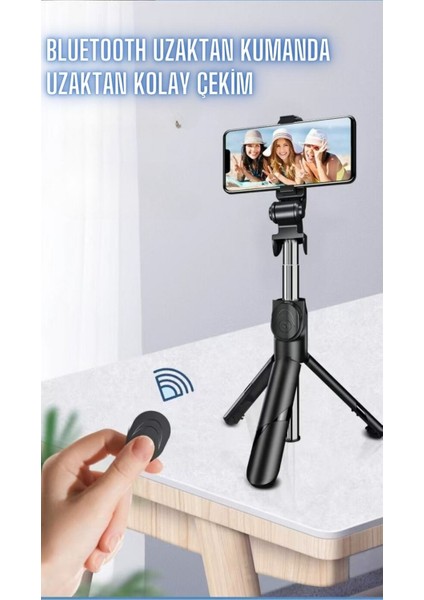 Selfie Çubuğu Tripod Siyah Kumandalı Bluetoothlu TP-1019