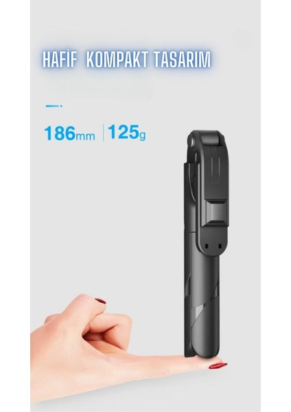 Selfie Çubuğu Tripod Siyah Kumandalı Bluetoothlu TP-1019