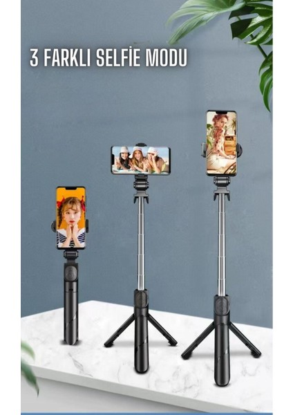 Selfie Çubuğu Tripod Siyah Kumandalı Bluetoothlu TP-1019