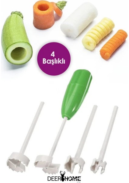 Pratik 4 Başlıklı Sebze Meyve Oyma Aparatı Seti , Kabak, Patlıcan, Biber Oyucu