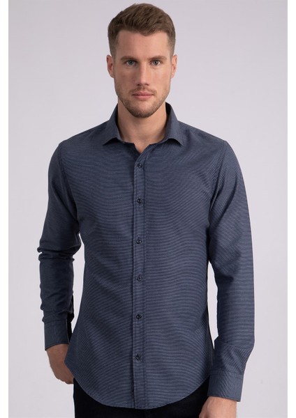 Slim Fit Dar Kesim Armürlü Erkek Gömlek